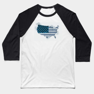 Vintage USA Map with American Flag Blue Abstract Baseball T-Shirt